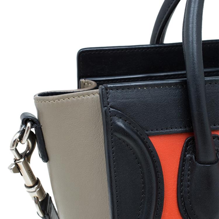 Pre Owned Celine Tri Color Leather Nano Luggage Bag
