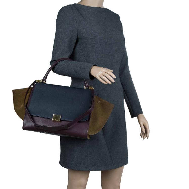 Pre Owned Celine Tri Color Leather/Suede Small Trapeze Bag