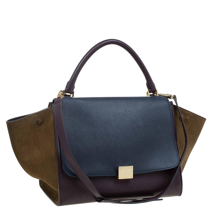 Pre Owned Celine Tri Color Leather/Suede Small Trapeze Bag