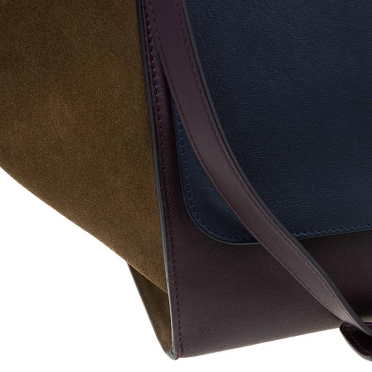Pre Owned Celine Tri Color Leather/Suede Small Trapeze Bag