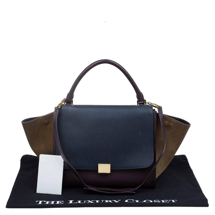 Pre Owned Celine Tri Color Leather/Suede Small Trapeze Bag