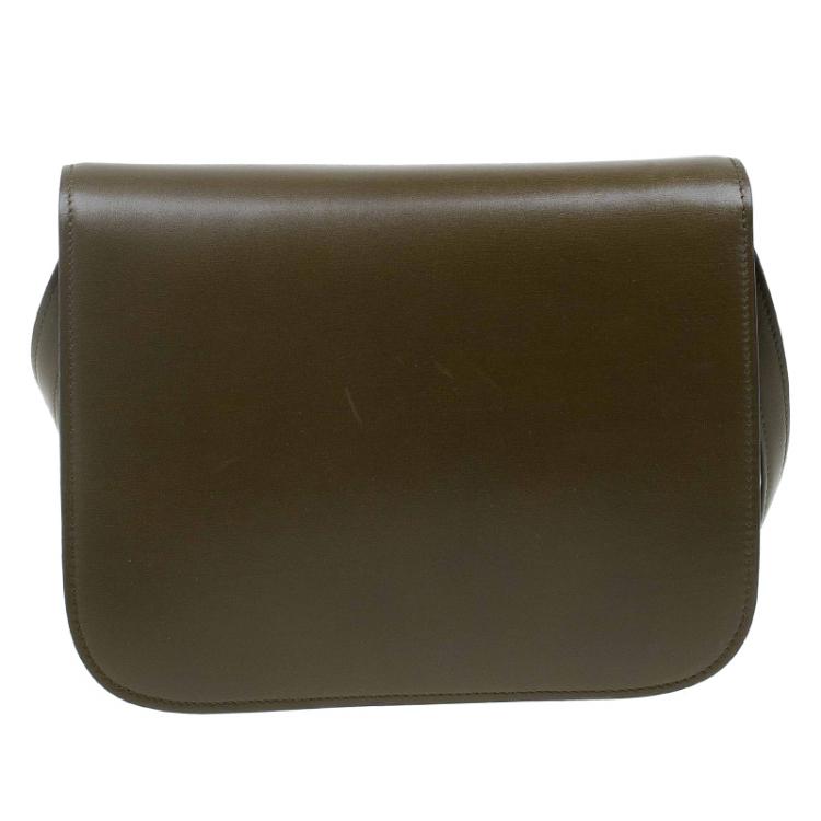 Pre Owned Celine Olive Green Leather Medium Classic Box Shoulder Bag