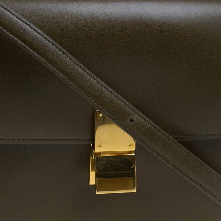Pre Owned Celine Olive Green Leather Medium Classic Box Shoulder Bag