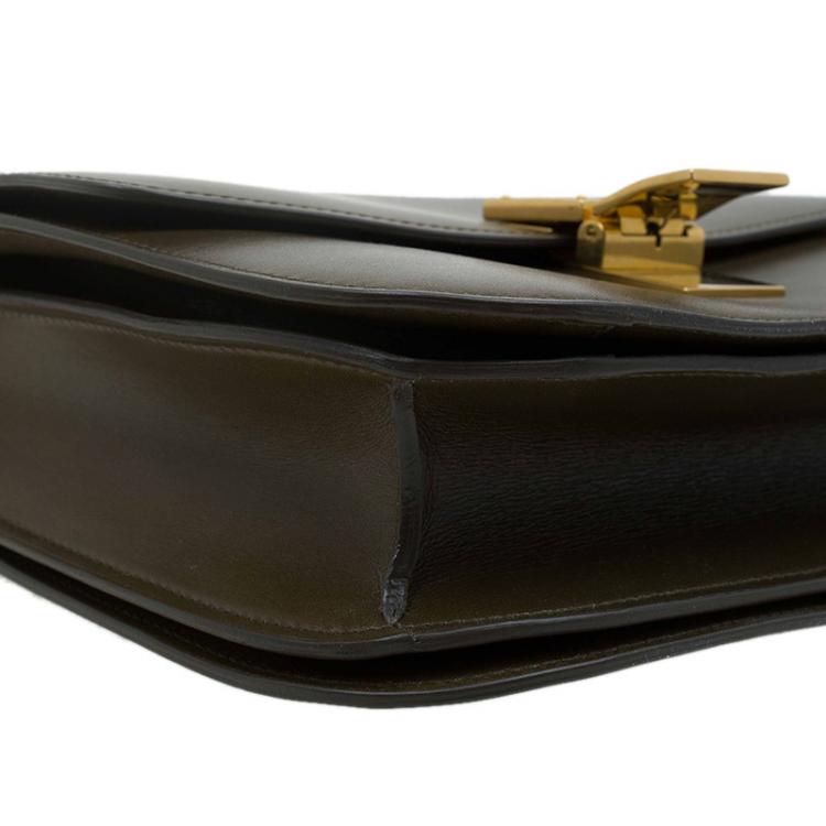 Pre Owned Celine Olive Green Leather Medium Classic Box Shoulder Bag