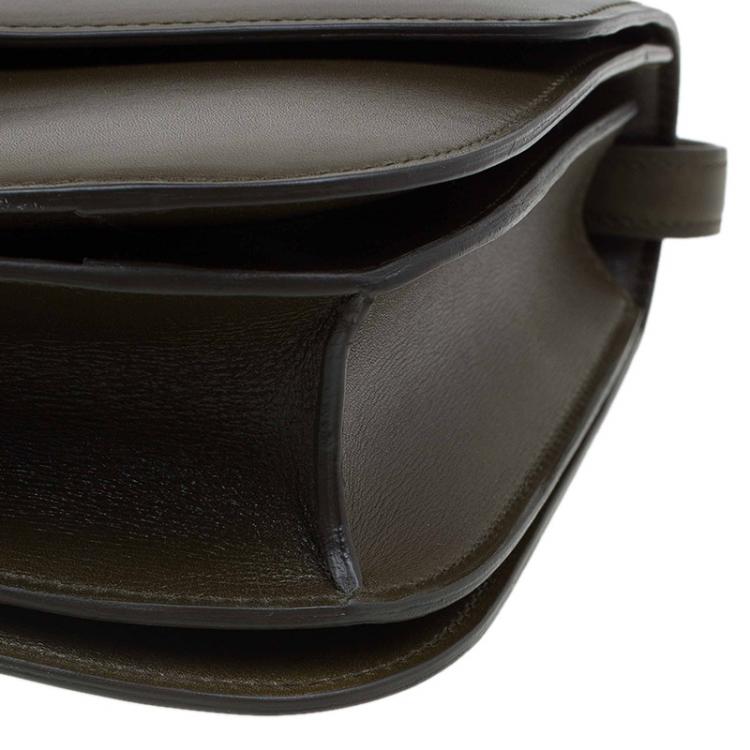 Pre Owned Celine Olive Green Leather Medium Classic Box Shoulder Bag