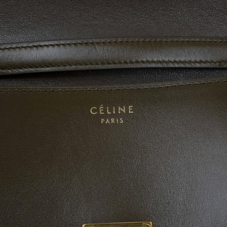 Pre Owned Celine Olive Green Leather Medium Classic Box Shoulder Bag