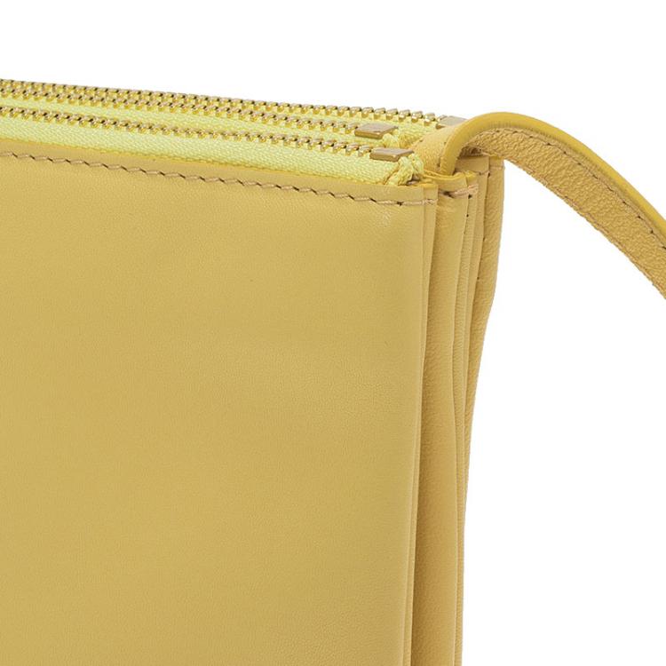 Pre Owned Celine Yellow Leather Trio Crossbody Bag