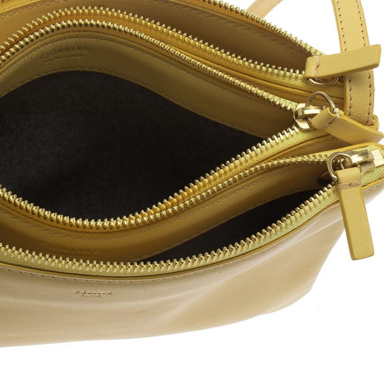 Pre Owned Celine Yellow Leather Trio Crossbody Bag