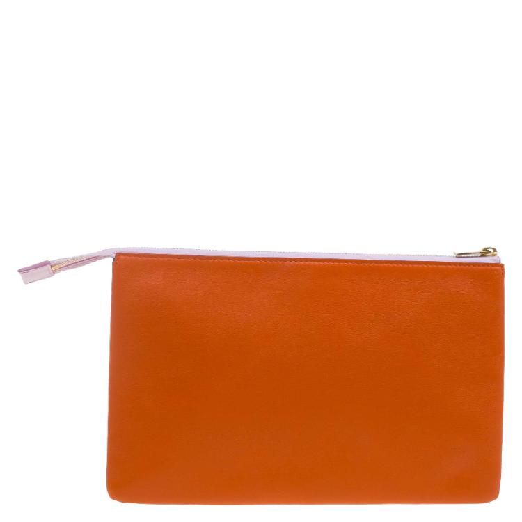 Pre Owned Celine Pink and Orange Leather Duo Cosmetic Pouch