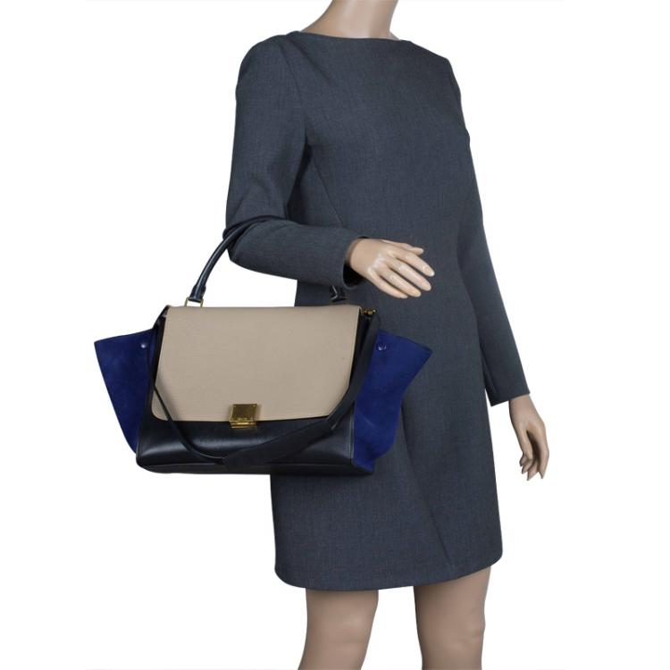 Pre Owned Celine Tri Color Leather and Suede Medium Trapeze Bag