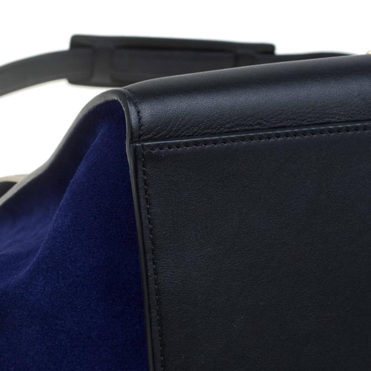 Pre Owned Celine Tri Color Leather and Suede Medium Trapeze Bag