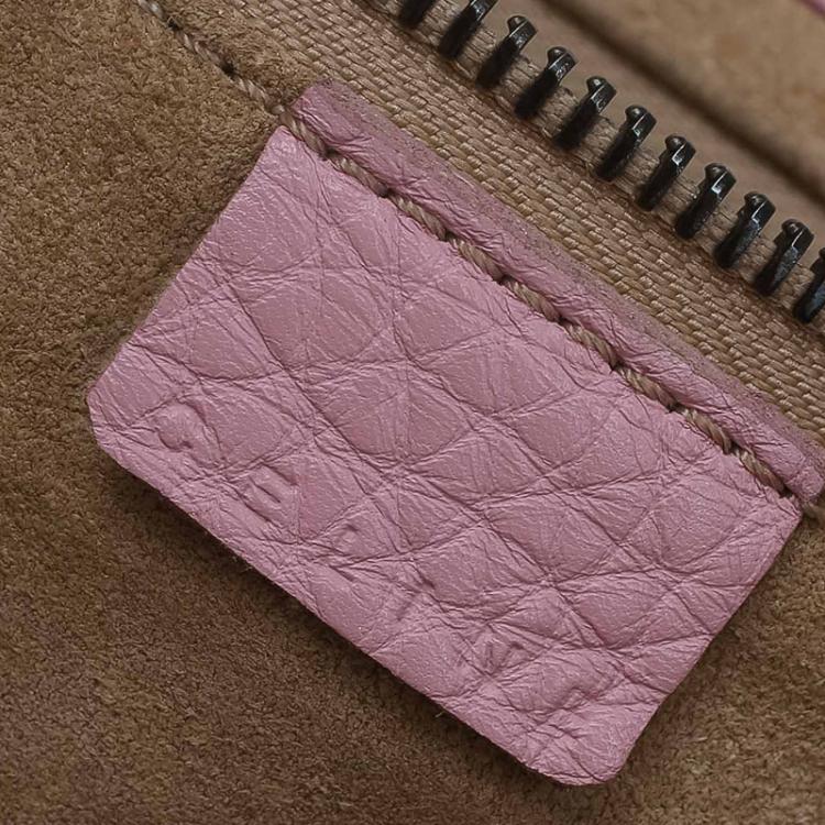 Pre Owned Celine Pink Leather Trim Stitched Satchel