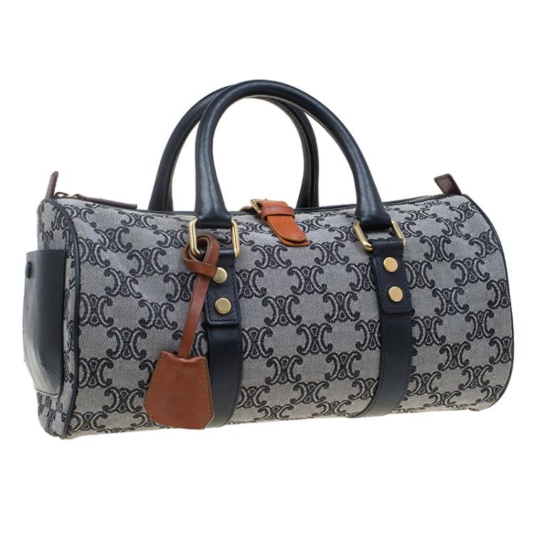 Pre Owned Céline Navy Blue Canvas Macadam Boston Bag