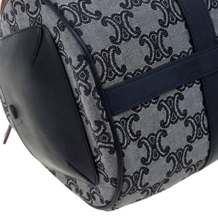 Pre Owned Céline Navy Blue Canvas Macadam Boston Bag