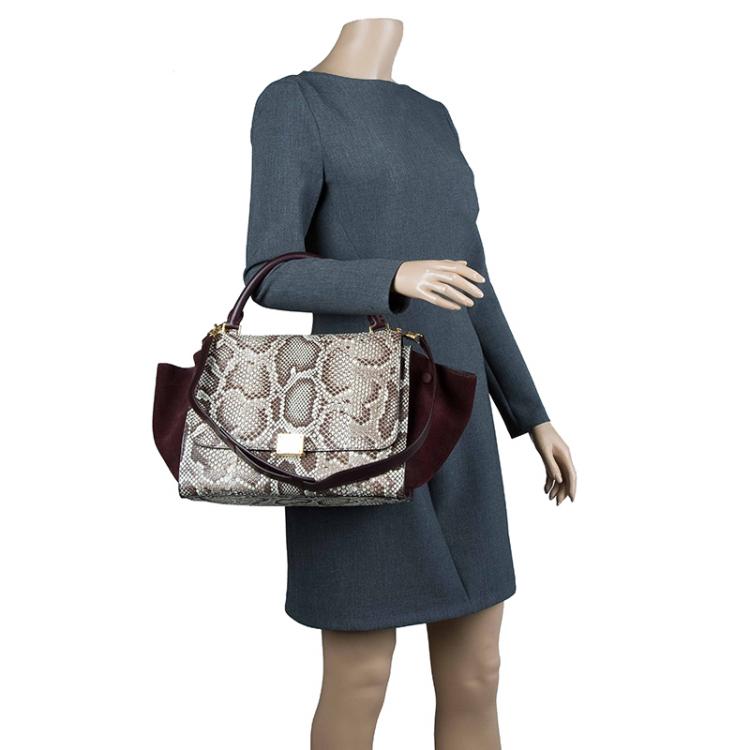 Pre Owned Celine Brown Python and Suede Medium Trapeze Bag