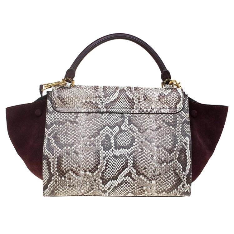 Pre Owned Celine Brown Python and Suede Medium Trapeze Bag