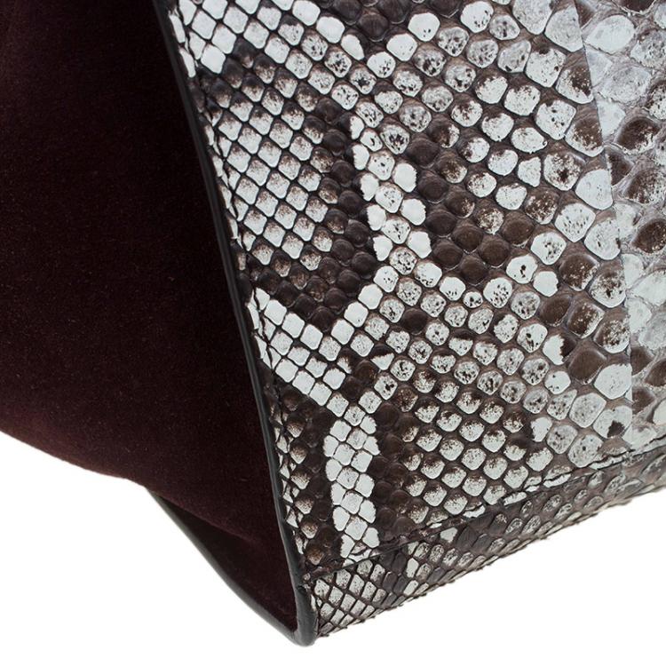 Pre Owned Celine Brown Python and Suede Medium Trapeze Bag