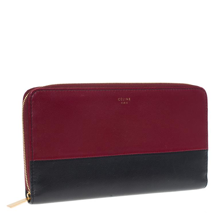 Pre Owned Celine Bi Color Leather Zip Around Wallet
