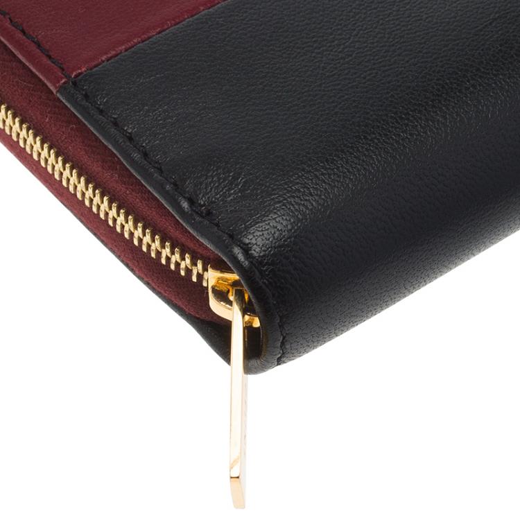 Pre Owned Celine Bi Color Leather Zip Around Wallet