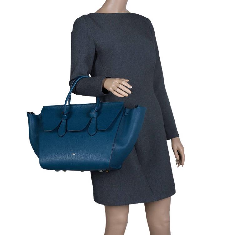 Pre Owned Celine Teal Blue Leather Small Tie Tote