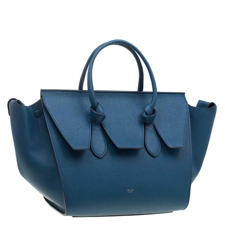 Pre Owned Celine Teal Blue Leather Small Tie Tote