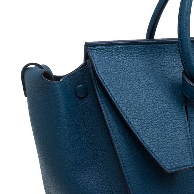Pre Owned Celine Teal Blue Leather Small Tie Tote