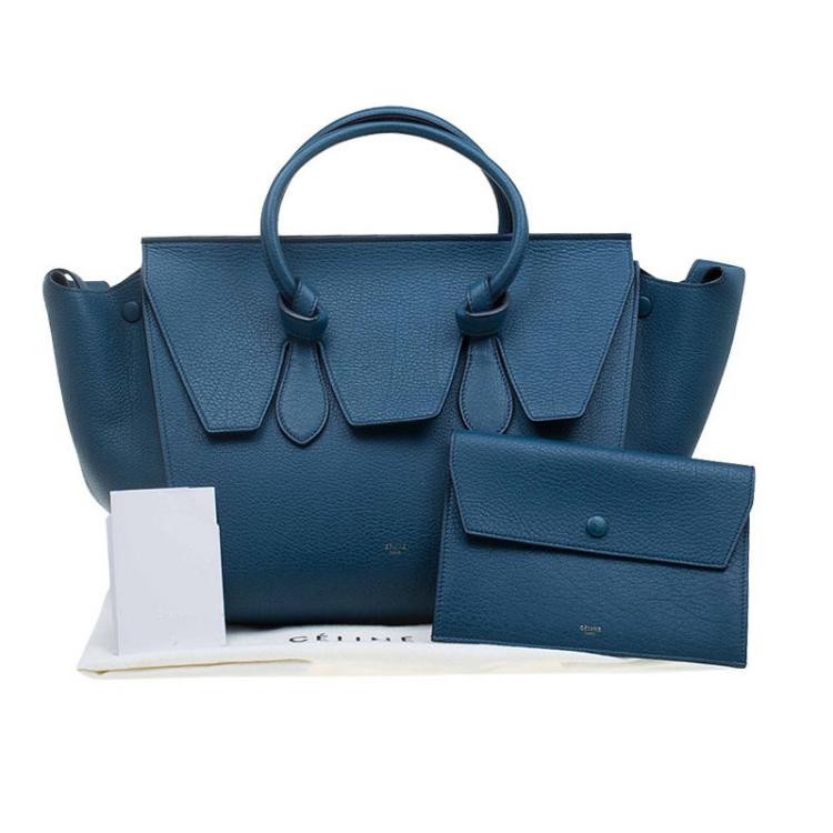 Pre Owned Celine Teal Blue Leather Small Tie Tote