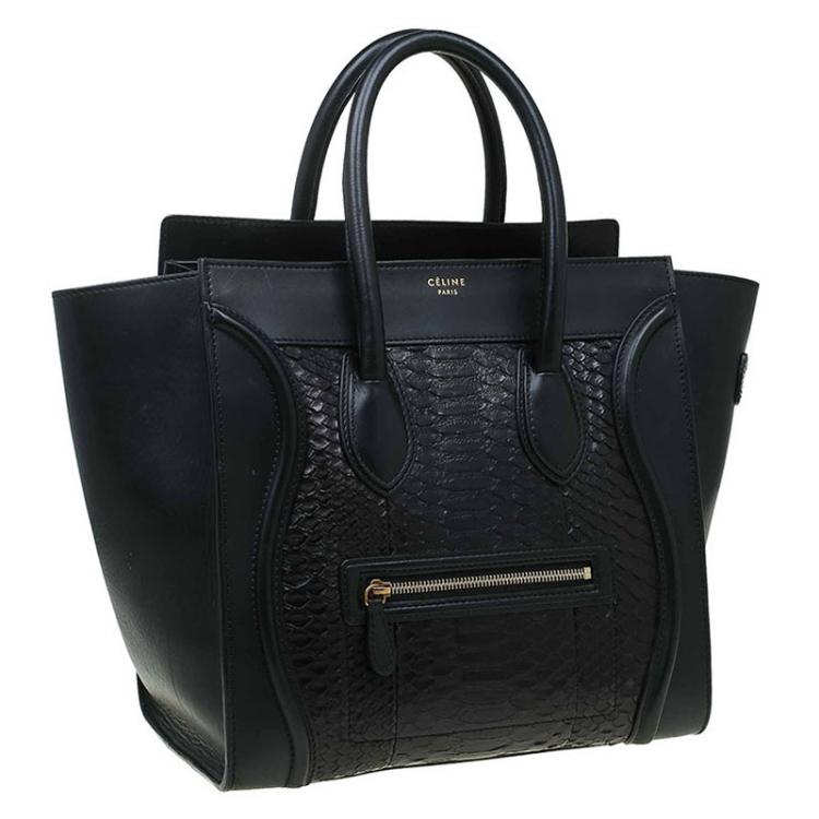 Pre Owned Celine Black Python and Leather Mini Luggage Tote