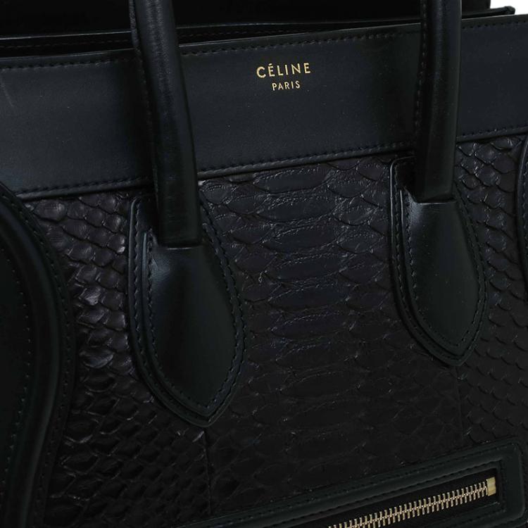 Pre Owned Celine Black Python and Leather Mini Luggage Tote
