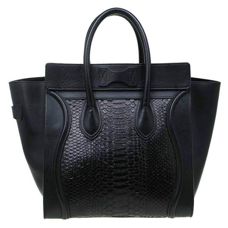 Pre Owned Celine Black Python and Leather Mini Luggage Tote