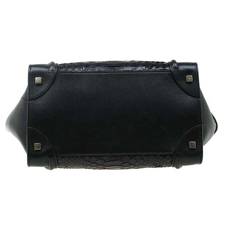 Pre Owned Celine Black Python and Leather Mini Luggage Tote
