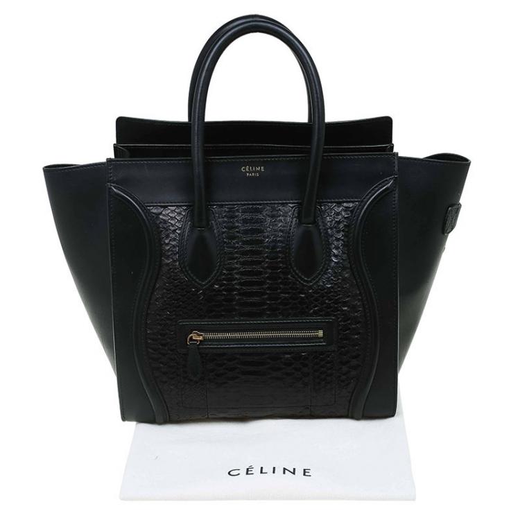 Pre Owned Celine Black Python and Leather Mini Luggage Tote