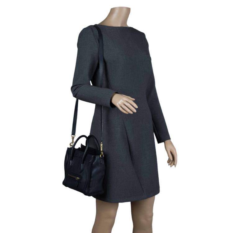 Pre Owned Celine Navy Blue Leather Nano Luggage Tote