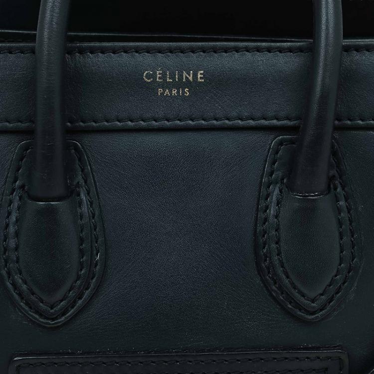 Pre Owned Celine Navy Blue Leather Nano Luggage Tote