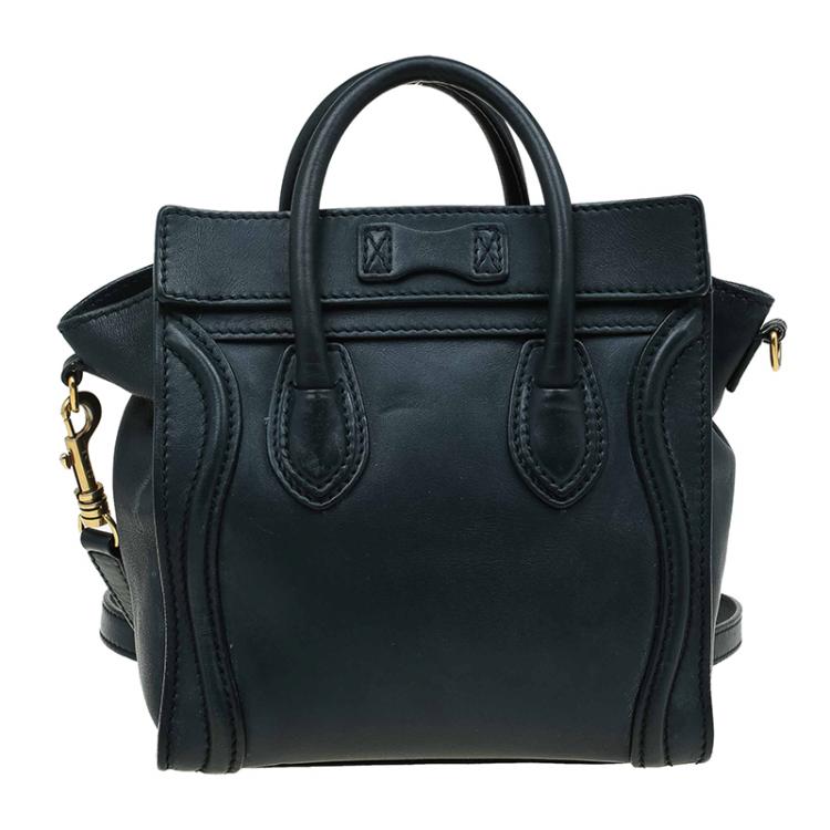 Pre Owned Celine Navy Blue Leather Nano Luggage Tote
