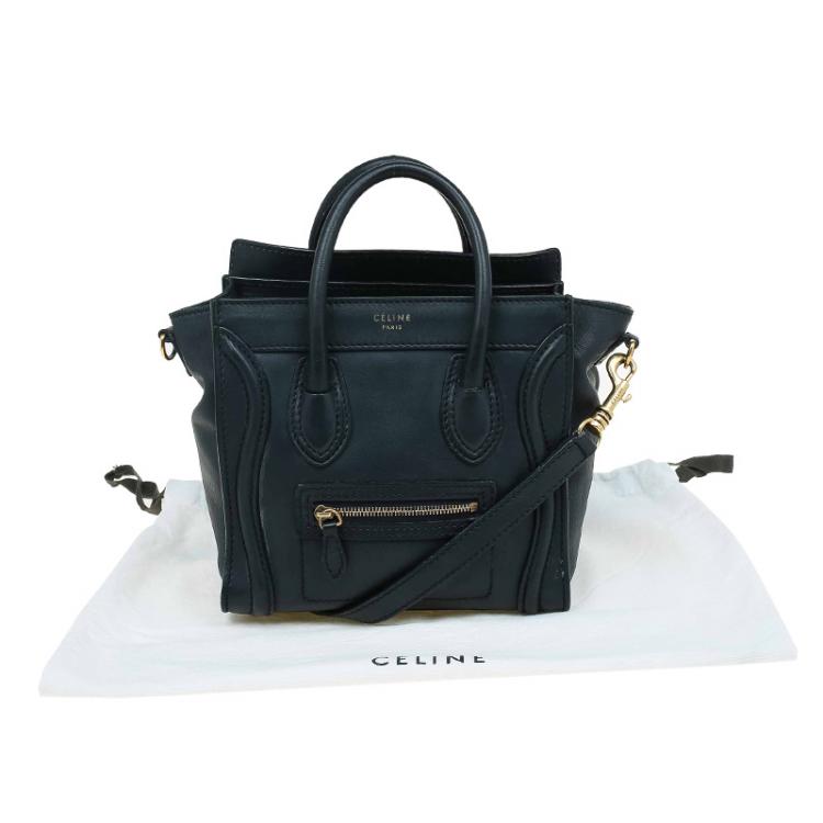 Pre Owned Celine Navy Blue Leather Nano Luggage Tote