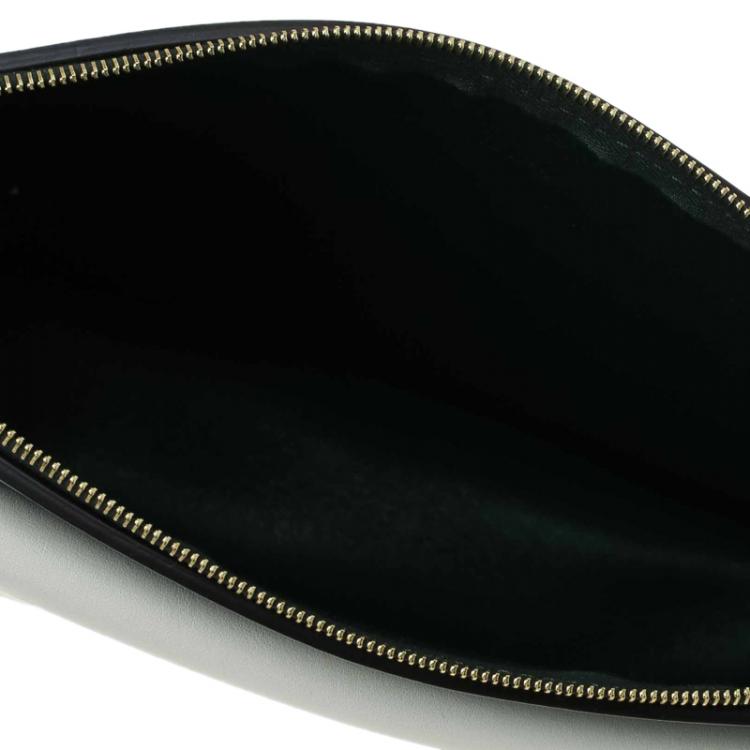 Pre Owned Celine Green/White Leather and Snake Skin Medium Pocket Clutch