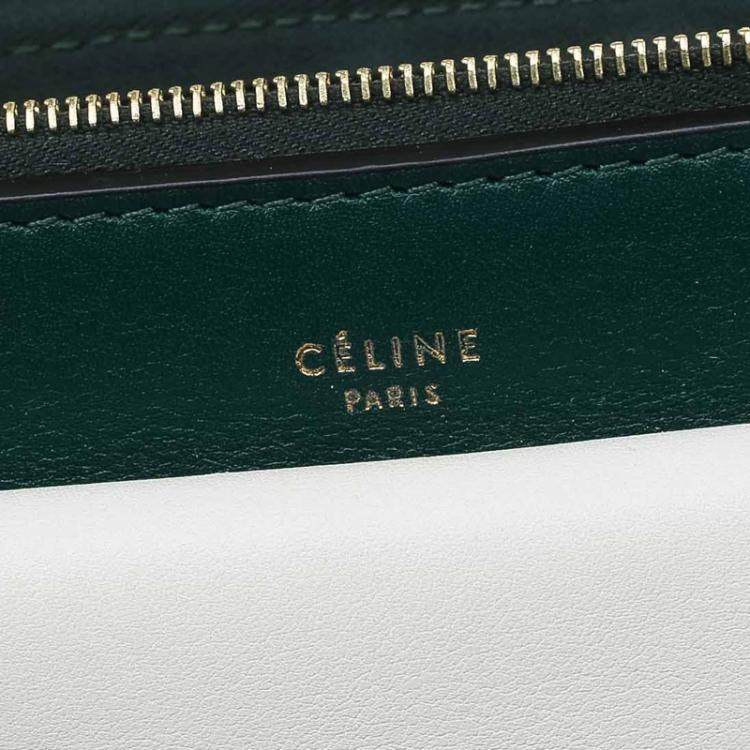Pre Owned Celine Green/White Leather and Snake Skin Medium Pocket Clutch