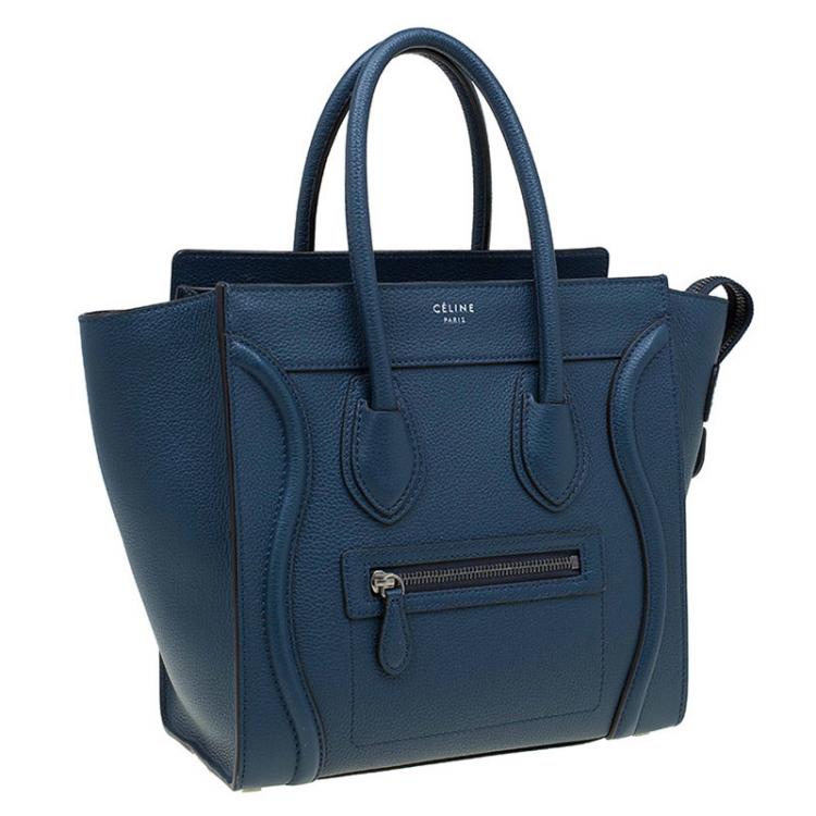 Pre Owned Celine Navy Blue Leather Micro Luggage Tote