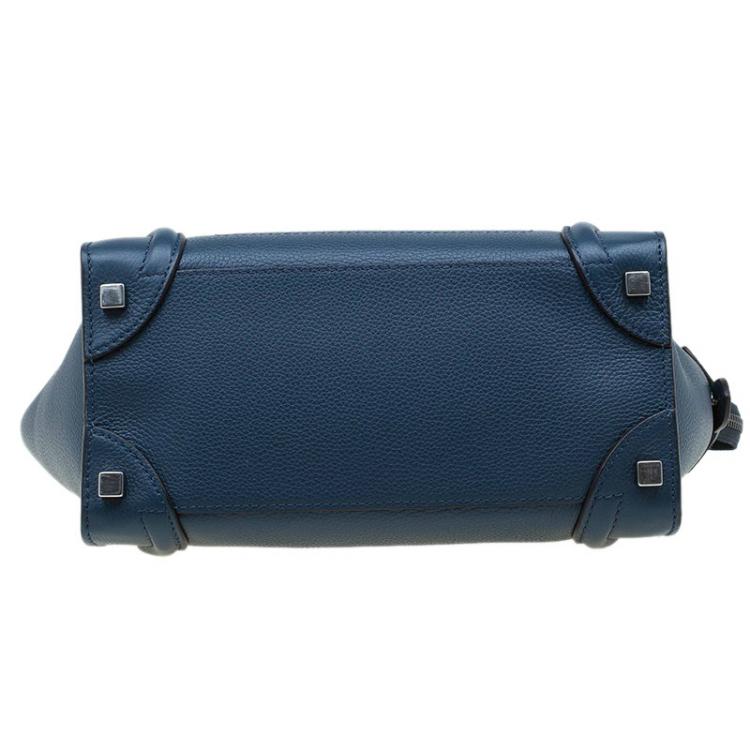 Pre Owned Celine Navy Blue Leather Micro Luggage Tote