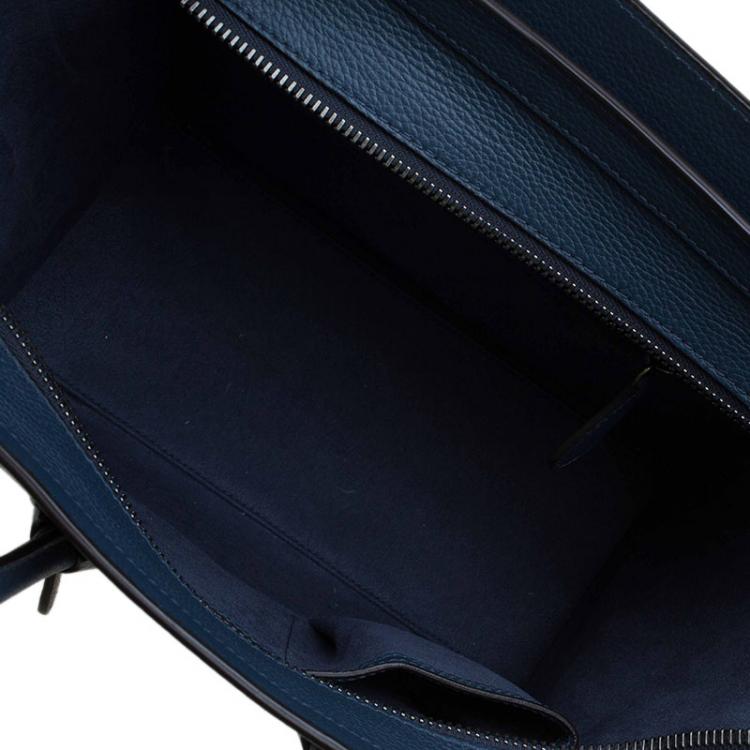 Pre Owned Celine Navy Blue Leather Micro Luggage Tote