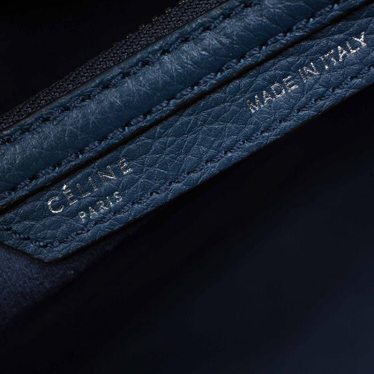 Pre Owned Celine Navy Blue Leather Micro Luggage Tote