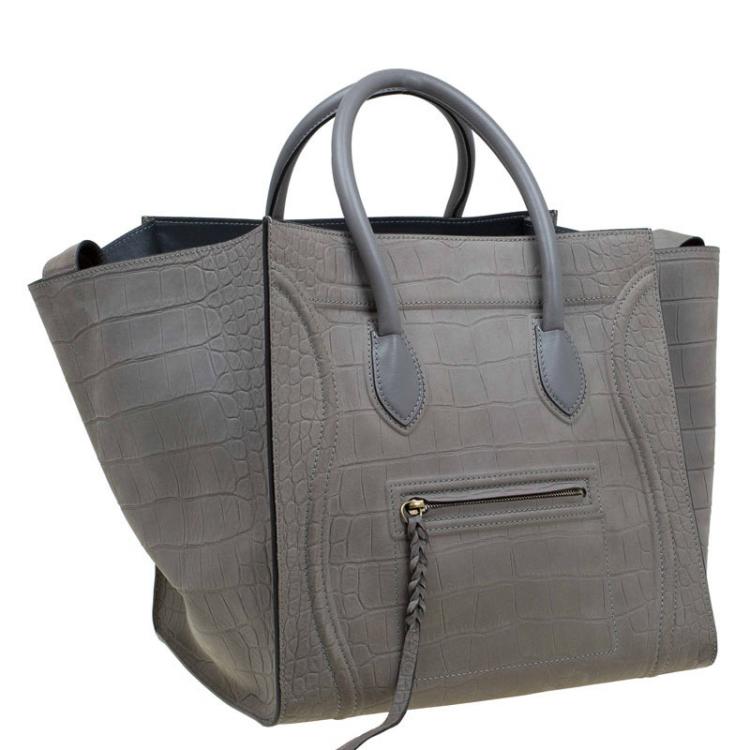 Pre Owned Celine Grey Croc Embossed Leather Large Phantom Luggage Tote