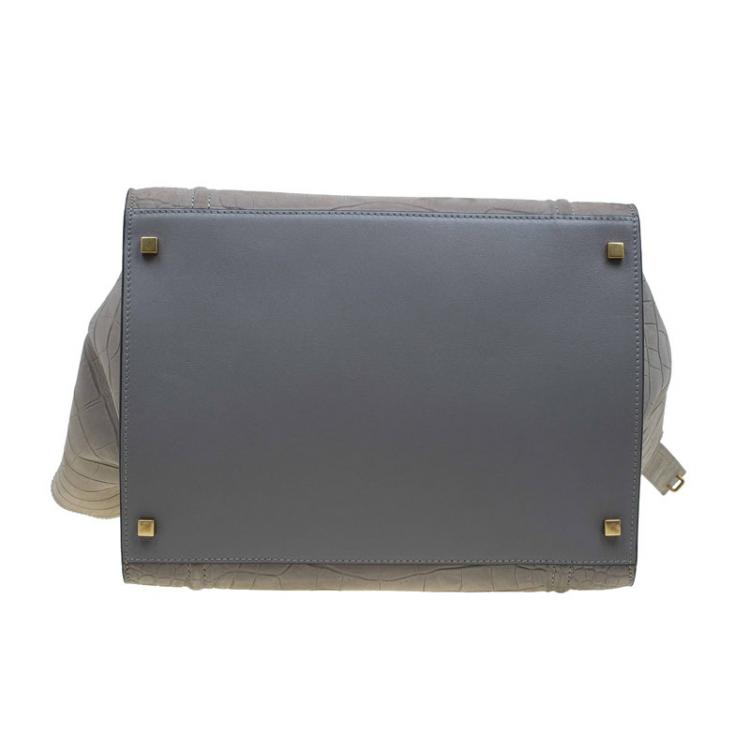 Pre Owned Celine Grey Croc Embossed Leather Large Phantom Luggage Tote