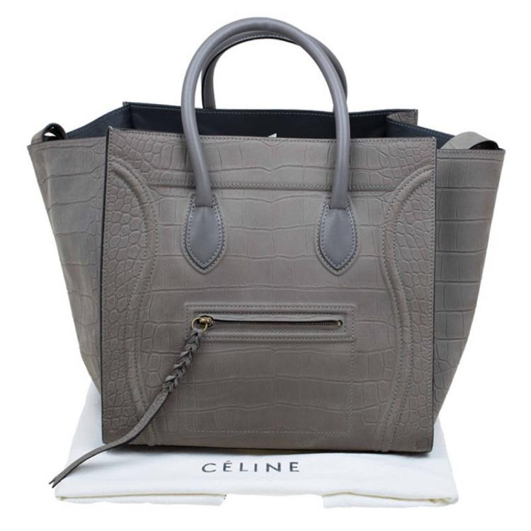 Pre Owned Celine Grey Croc Embossed Leather Large Phantom Luggage Tote