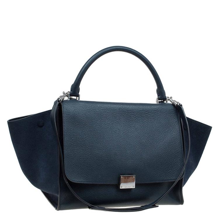 Pre Owned Celine Navy Blue Leather and Suede Medium Trapeze Bag