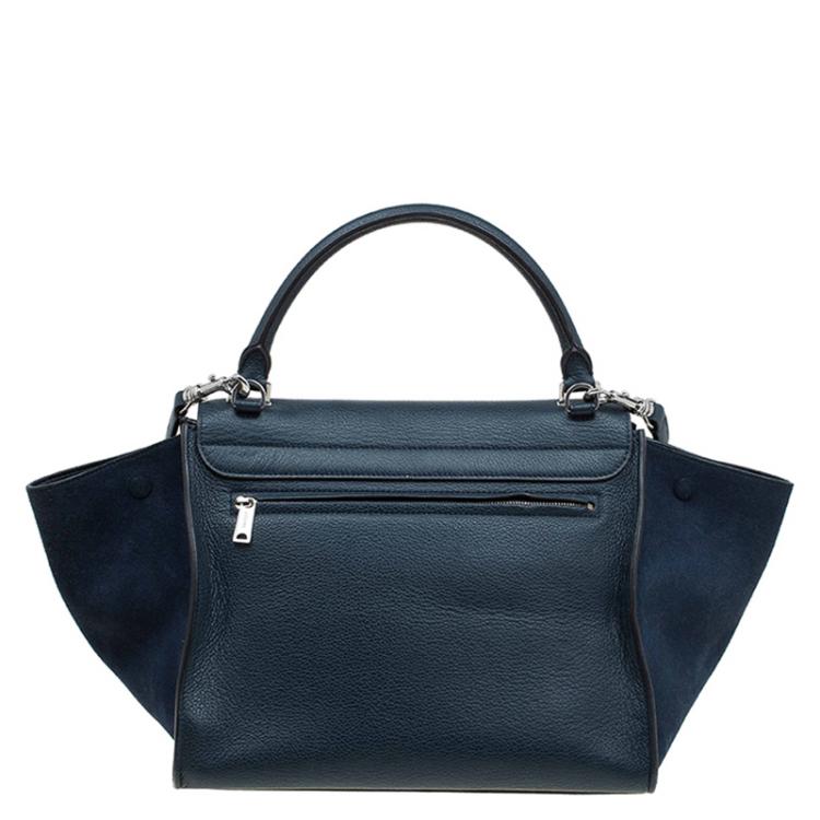 Pre Owned Celine Navy Blue Leather and Suede Medium Trapeze Bag