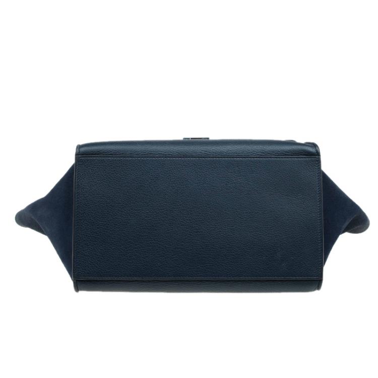 Pre Owned Celine Navy Blue Leather and Suede Medium Trapeze Bag