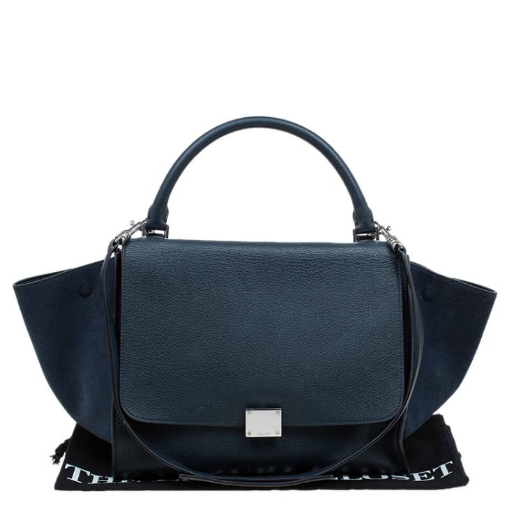 Pre Owned Celine Navy Blue Leather and Suede Medium Trapeze Bag