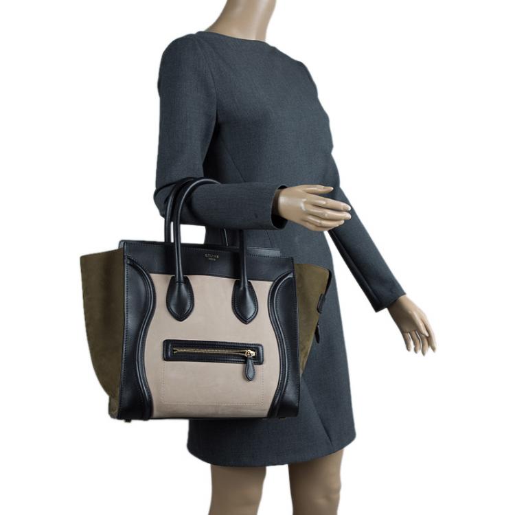Pre Owned Celine Tri Color Suede and Leather Mini Luggage Tote